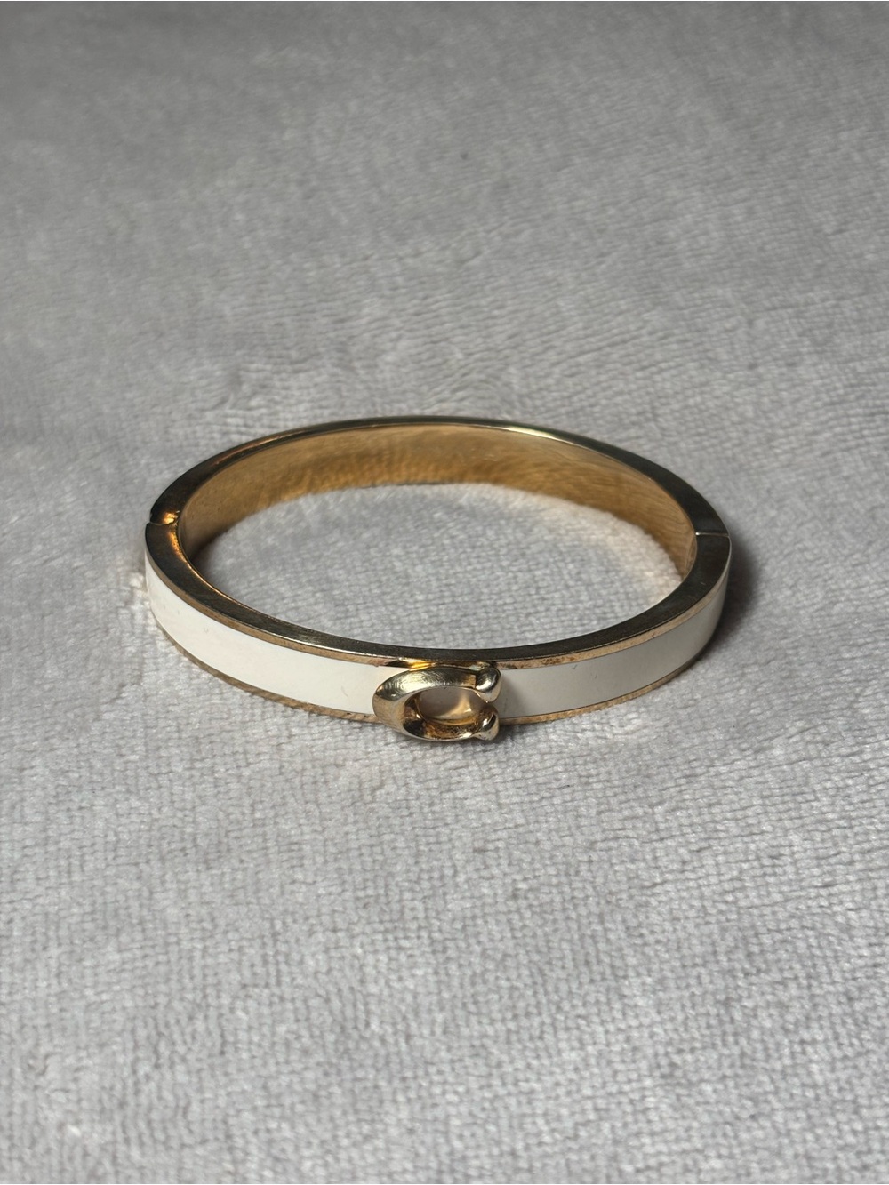 Coach C Hinged White Enamel Bangle Bracelet